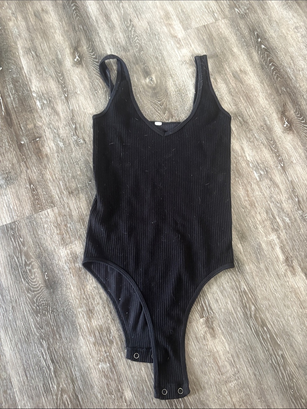 Ribbed Black V-Neck Sleeveless Bodysuit